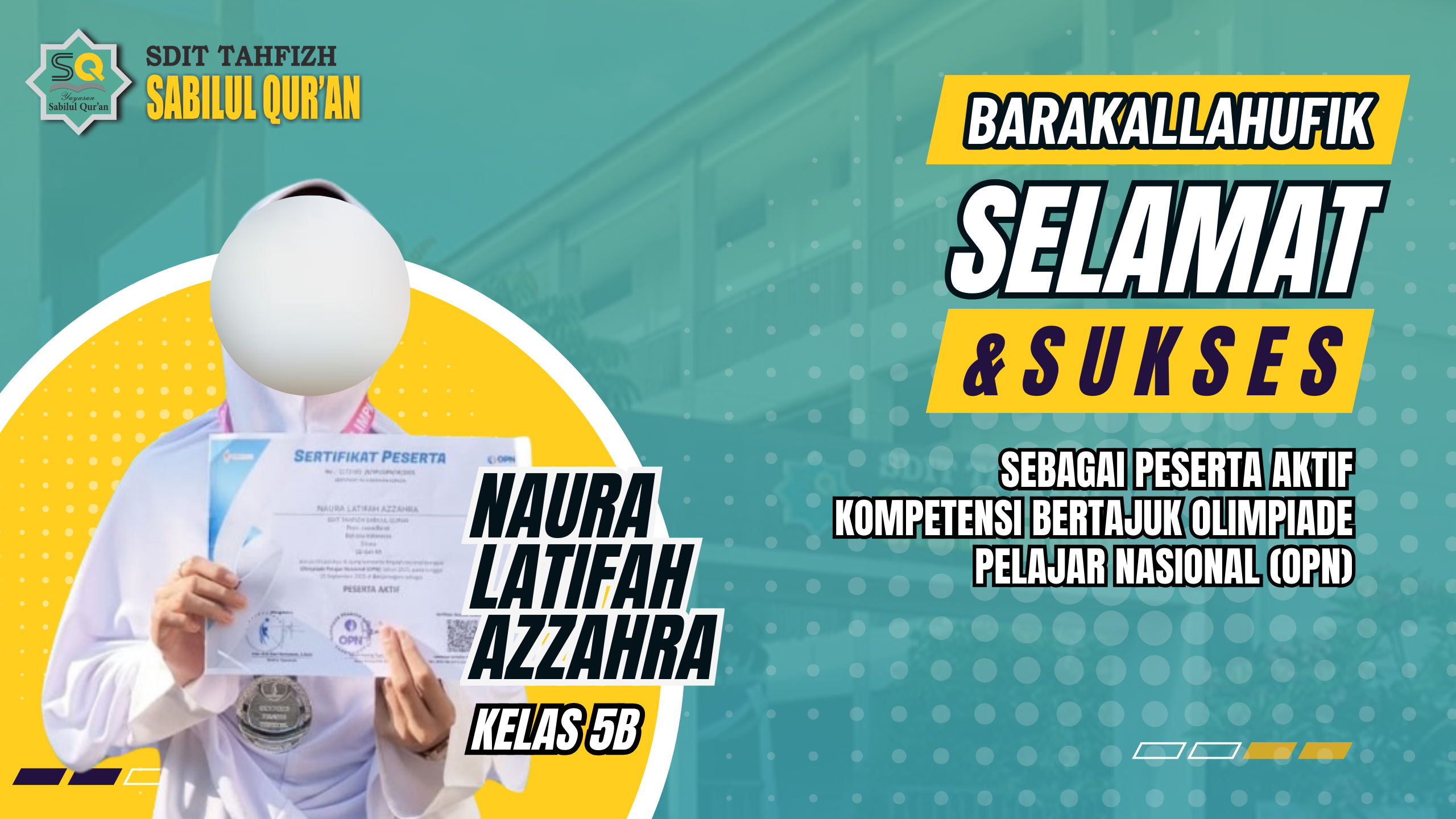 Prestasi Siswi SDIT Tahfizh Sabilul Qur’an – Naura Latifah Azzahra